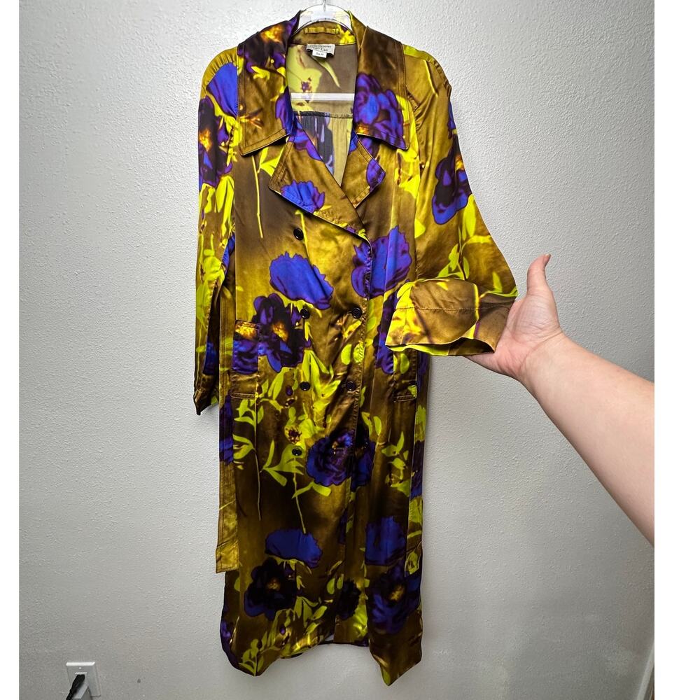 Dries Van Noten floral satin trench coat yellow women US 8 double-breasted - Picture 2 of 15